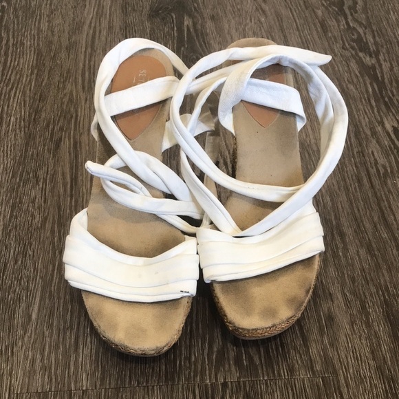 ANTHROPOLOGIE Seychelles White Flamenco wedge espadrille Sandals sz 8 - Picture 2 of 7
